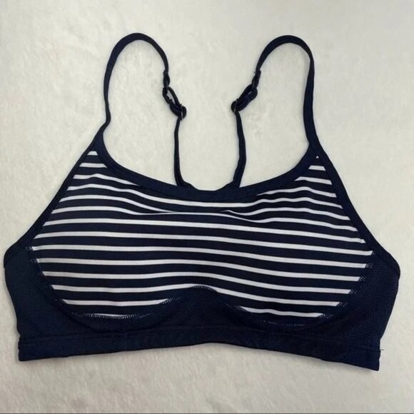 New Balance x J. Crew Navy Blue White Striped Sports Bra Sz Small 32AB-34A 0683 - Picture 2 of 8